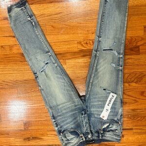 blue ripped purple jeans